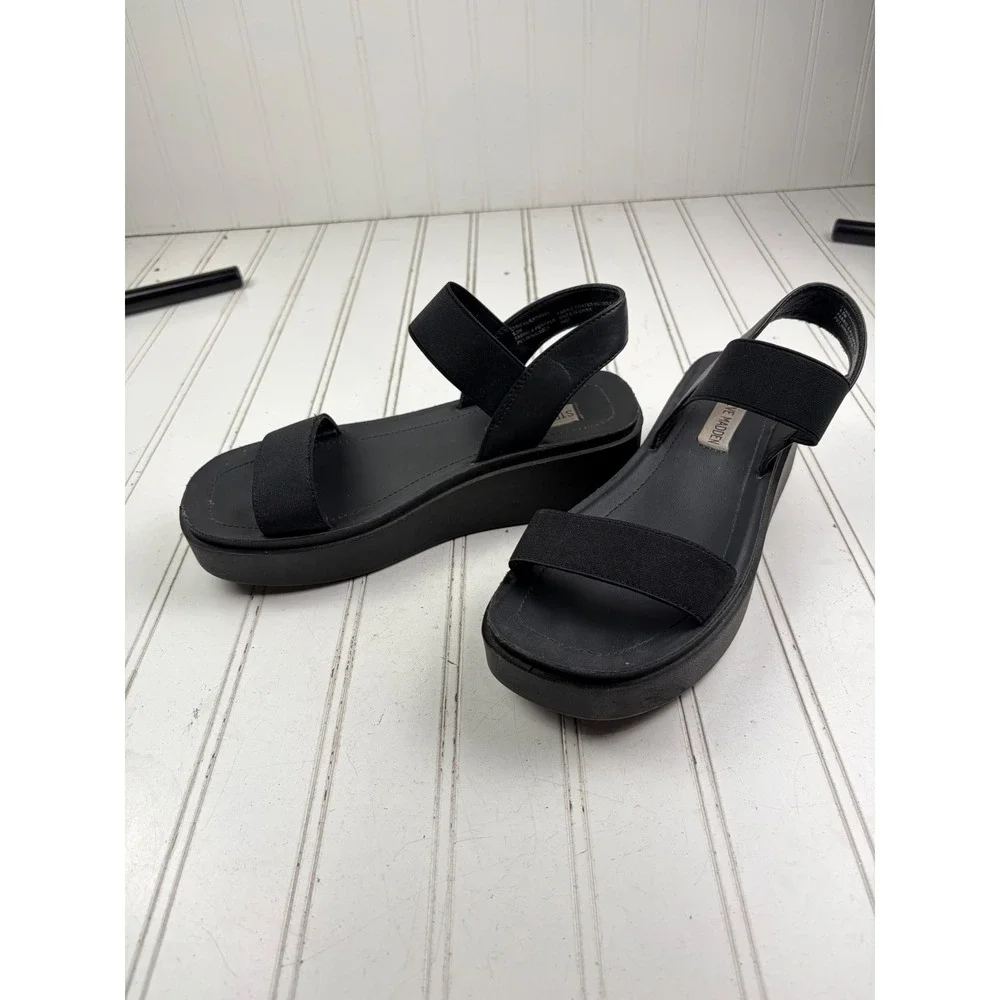 Steve Madden Jovial Black Elastic Platform Slingback Sandals Women's Size 6.5